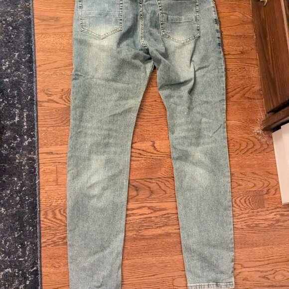 Qazel Vorrlon Men's Blue Skinny Jeans Stretch Washed Slim Fit Pencil Pants - Picture 6 of 6